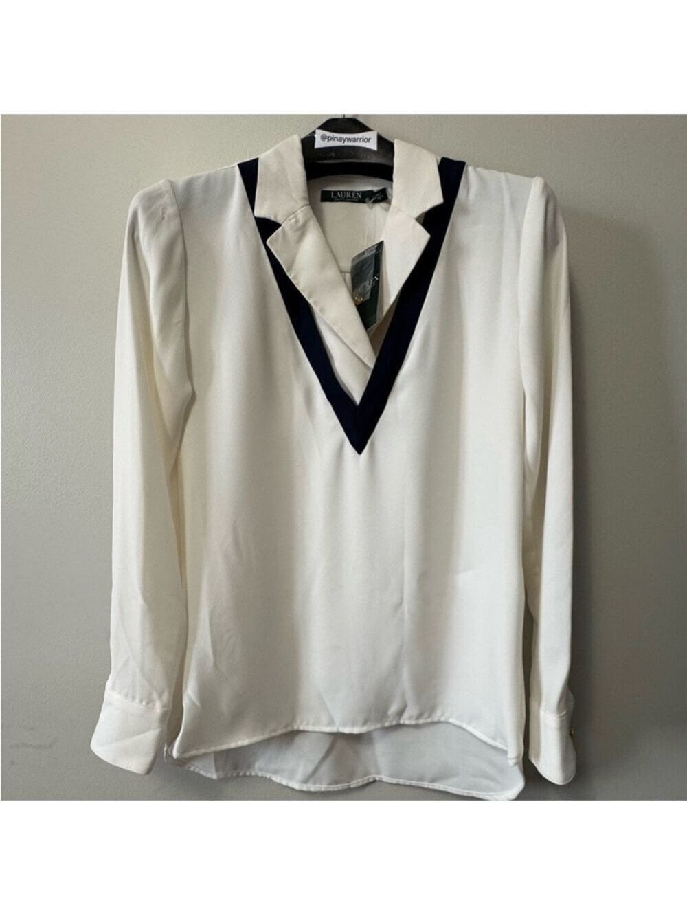 Lauren Ralph Lauren Cream Buttoned Blouse with Notched Collar - Picture 3 of 15